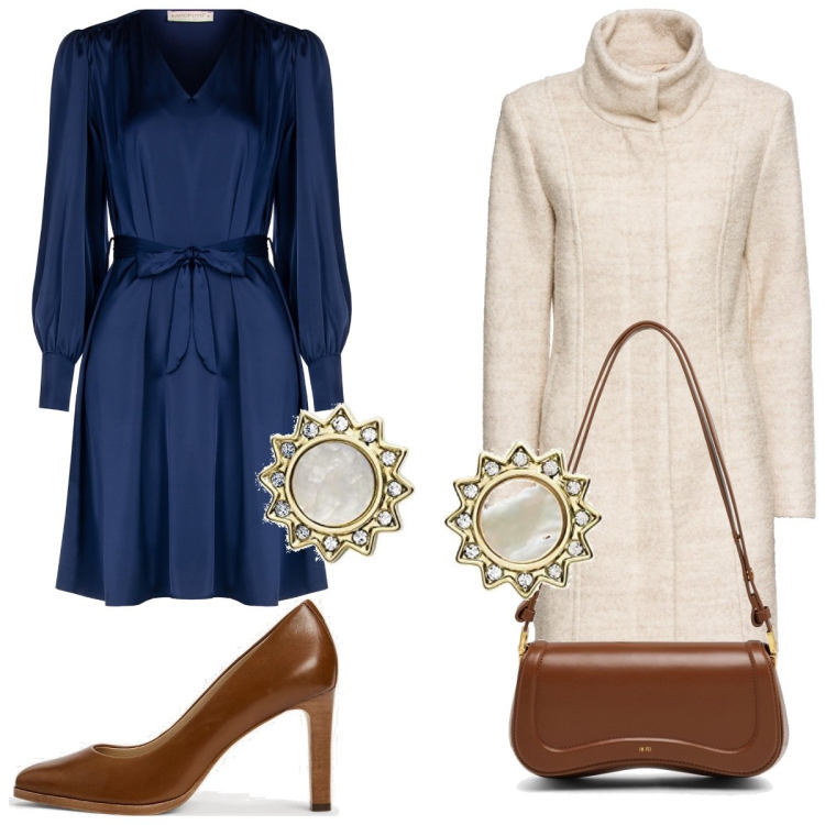 Outfit donna - Cerimonia classica. Stile Bon Ton per Cerimonia. Abbinamento con cappotti, vestiti midi/longuette, décolleté, orecchini, borse a spalla.