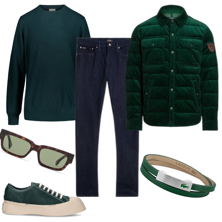Outfit uomo - Gli abbinamenti perfetti. Stile Urban per Tutti i giorni. Abbinamento con maglieria, jeans, piumini, occhiali da sole, braccialetti, sneakers.