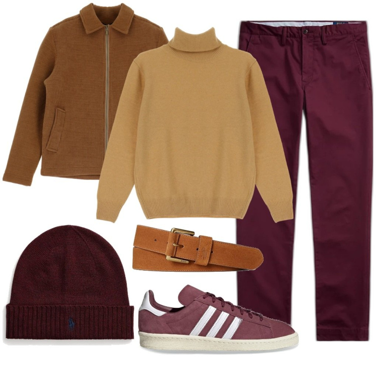 Outfit uomo - Caldo e deciso.. Stile Urban per Tutti i giorni. Abbinamento con cappotti, maglieria, berretti, cinture, pantaloni chino, sneakers.