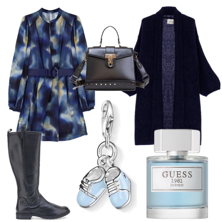 Outfit donna - Aspettandoti.... Stile Romantica per Tutti i giorni. look ideale per Premaman. Abbinamento con profumi, borse tote, vestiti corti, cardigans, ciondoli, stivali sopra il ginocchio.