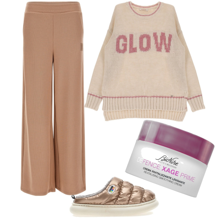 Outfit donna - Relax e un buon libro. Stile Casual per Tutti i giorni. Abbinamento con primer, maglieria, pantaloni, pantofole.