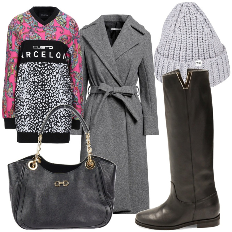 Outfit donna - Stivali. Stile Casual chic per Ufficio. Abbinamento con cappotti, vestiti corti, borse a mano, cappelli, stivali sopra il ginocchio.