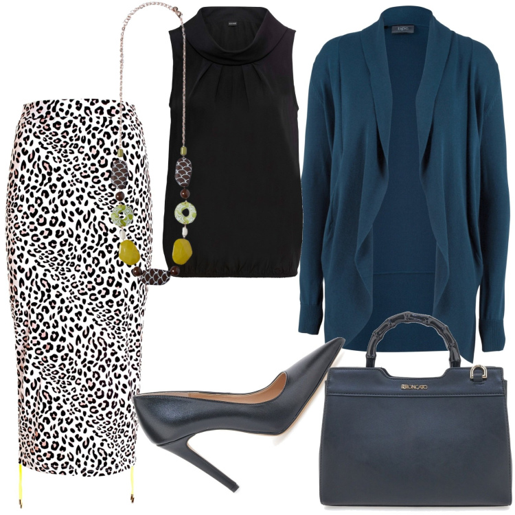 Outfit donna - Total look #1798978. Stile Casual per Ufficio. Abbinamento con cardigans, top, gonne lunghe, borse a mano, décolleté, collane.