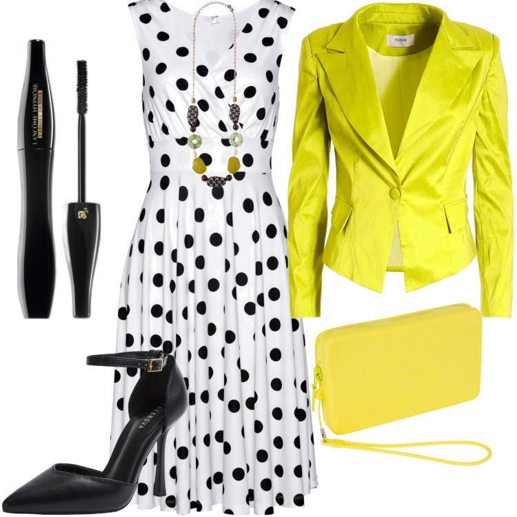 Outfit donna - Total look #1799000. Stile Chic per Ufficio. Abbinamento con vestiti, mascara, décolleté, blazer, collane, portafogli.
