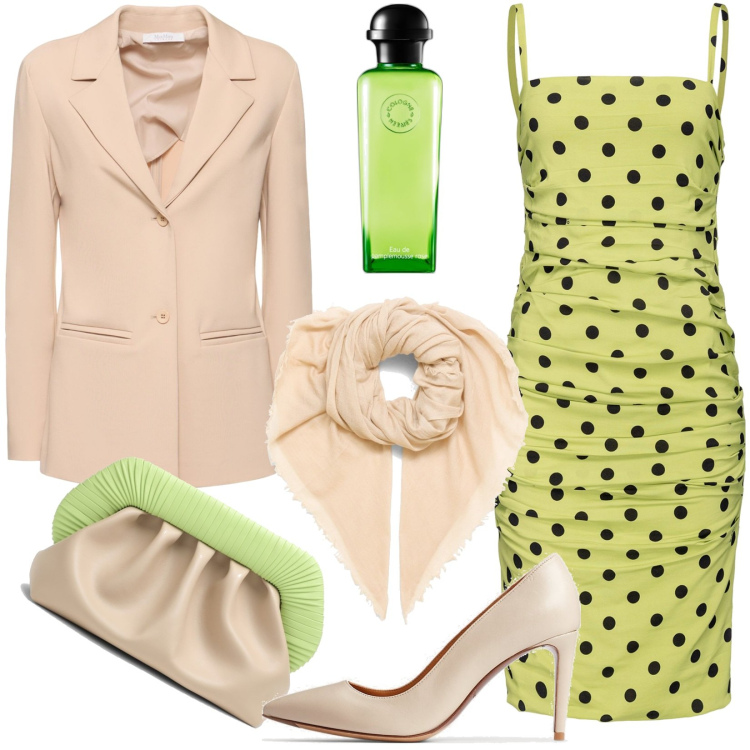 Outfit donna - Total look #1799056. Stile Trendy per Tutti i giorni. Abbinamento con profumi, vestiti corti, décolleté, blazer, clutch, sciarpe.