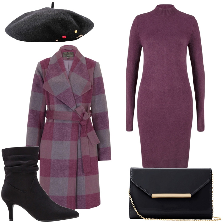Outfit donna - Bonprix. Stile Chic per Serata fuori. Abbinamento con cappelli e berretti, cappotti, vestiti, stivaletti, pochette.