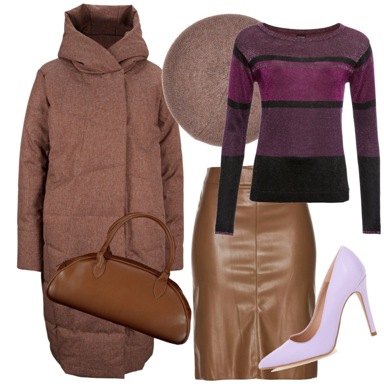 Outfit donna - La gonna Brown. Stile Casual chic per Tutti i giorni. Abbinamento con maglieria, gonne longuette, cappotti, décolleté, borse a spalla, cappelli e berretti.