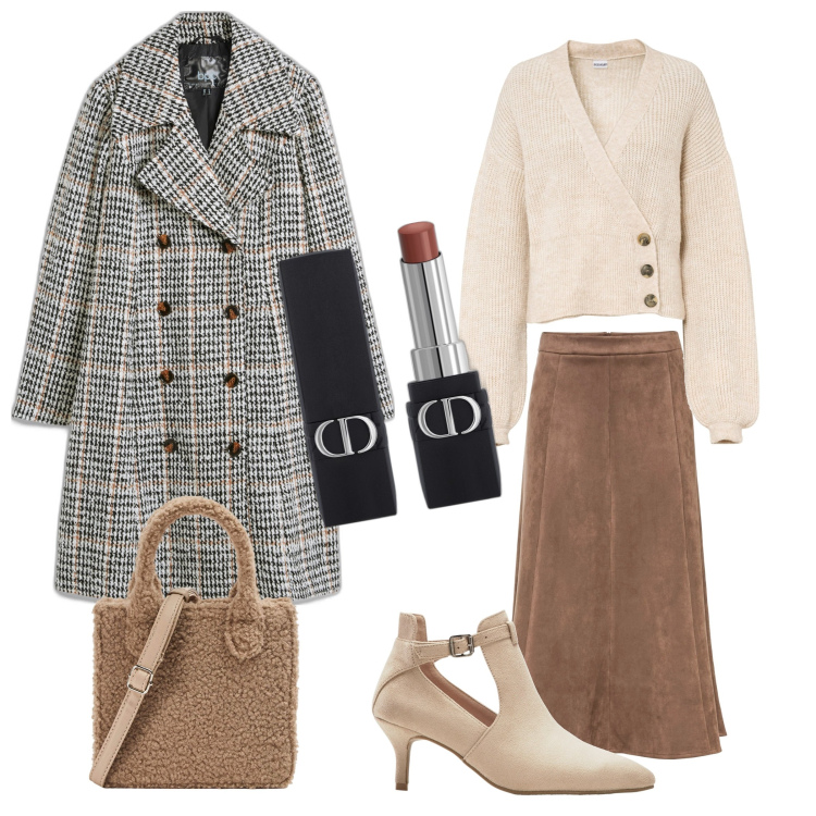 Outfit donna - La prof. di francese. Stile Casual chic per Scuola/Università. Abbinamento con gonne longuette, stivaletti, maglieria, cappotti, rossetti, shopping bag.