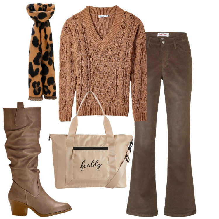 Outfit donna - City. Stile Casual chic per Tutti i giorni. Abbinamento con stivali, pantaloni, maglieria, sciarpe, borse tote.