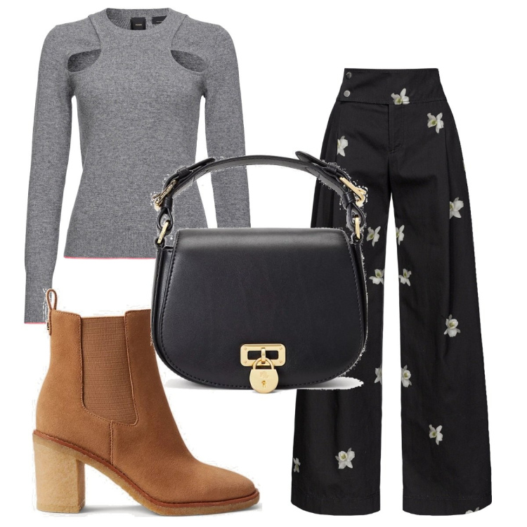 Outfit donna - Total look #1799309. Stile Trendy per Tutti i giorni. Abbinamento con pantaloni, maglieria, borse a tracolla, stivaletti chelsea.