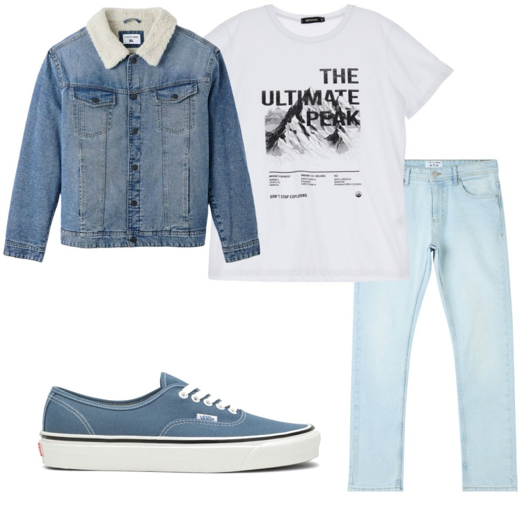 Outfit uomo - Total look #1799345. Stile Trendy per Tutti i giorni. Abbinamento con jeans dritti, giacche, t-shirt, sneakers.