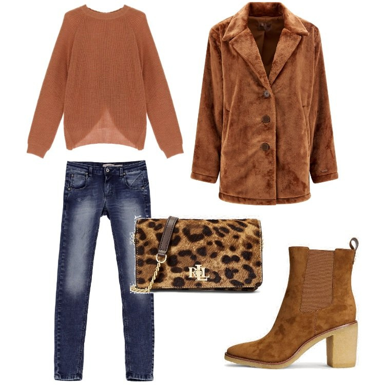 Outfit donna - Total look #1799357. Stile Urban per Tutti i giorni. Abbinamento con jeans slim fit, cappotti, pullovers, stivaletti chelsea, borse a tracolla.