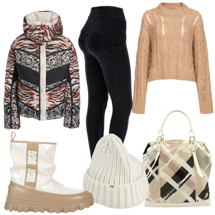 Outfit donna - Total look #1799408. Stile Casual chic per Tutti i giorni. Abbinamento con stivaletti, borse a mano, piumini, cappelli, maglieria, jeggings.