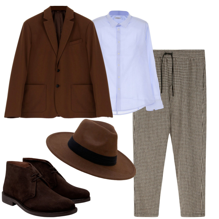 Outfit uomo - Il cappello perfetto. Stile Trendy per Tutti i giorni. Abbinamento con camicie, cappotti, pantaloni, cappelli, stivali.