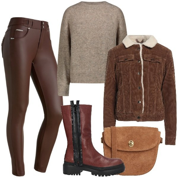 Outfit donna - Total look #1799442. Stile Trendy per Tutti i giorni. Abbinamento con blazer, borse a tracolla, stivaletti, pantaloni skinny, maglieria.