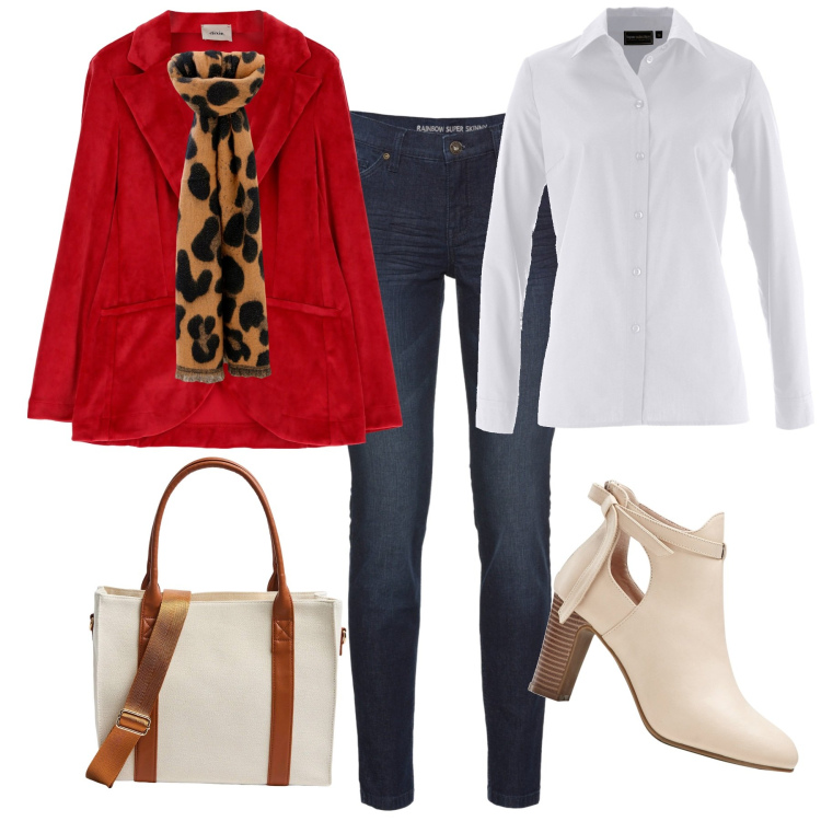 Outfit donna - City. Stile Casual chic per Tutti i giorni. Abbinamento con camicie, jeans skinny, stivaletti, shopping bag, sciarpe, giacche.
