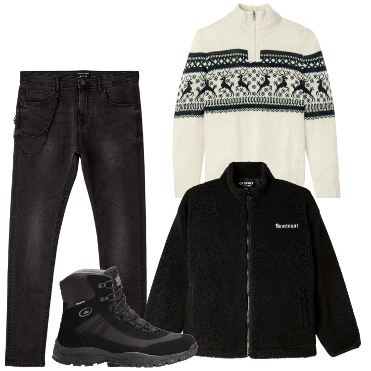 Outfit uomo - Il pull bianco. Stile Urban per Tutti i giorni. Abbinamento con maglieria, stivali e stivaletti, jeans skinny, felpe.