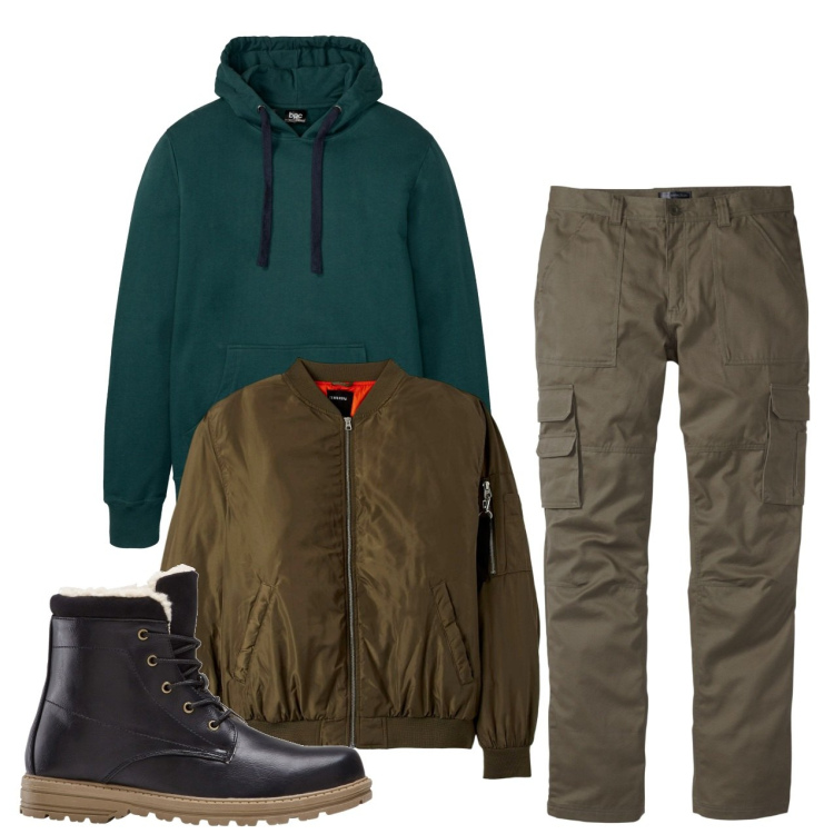 Outfit uomo - La felpa. Stile Casual per Tutti i giorni. Abbinamento con stivali e stivaletti, felpe con cappuccio, pantaloni cargo, bomber.