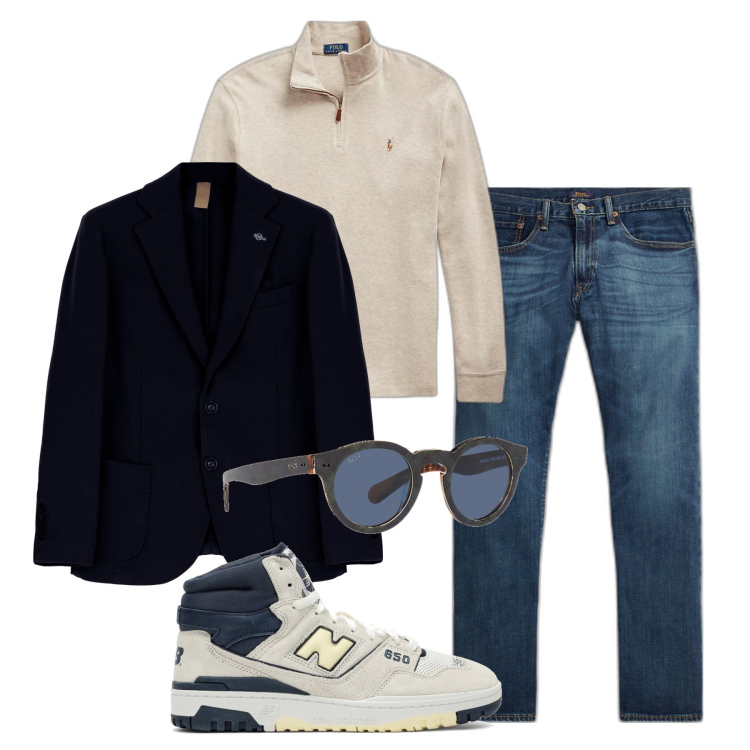 Outfit uomo - Inverno. Stile Casual per Tutti i giorni. Abbinamento con cappotti, jeans dritti, occhiali da sole, pullovers, sneakers alte.
