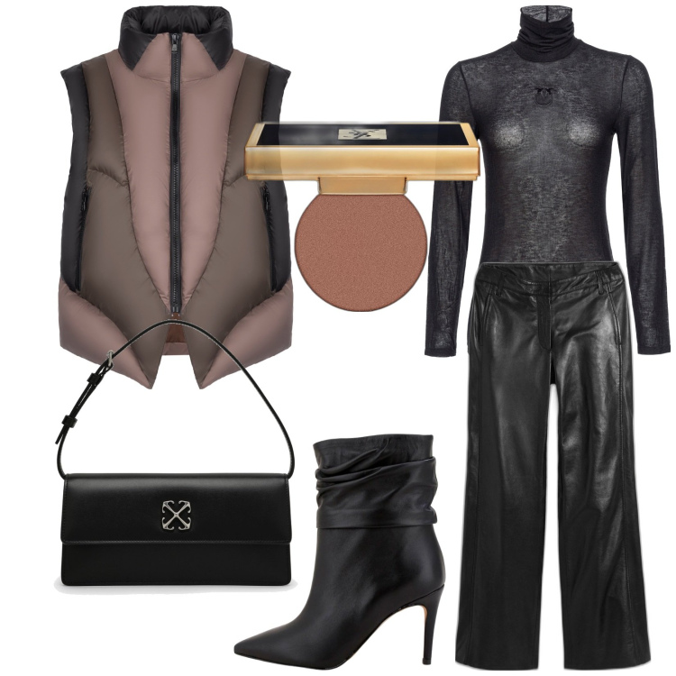 Outfit donna - Total look #1799496. Stile Trendy per Serata fuori. Abbinamento con pantaloni, ombretti, maglieria, stivaletti, piumini, borse a mano.