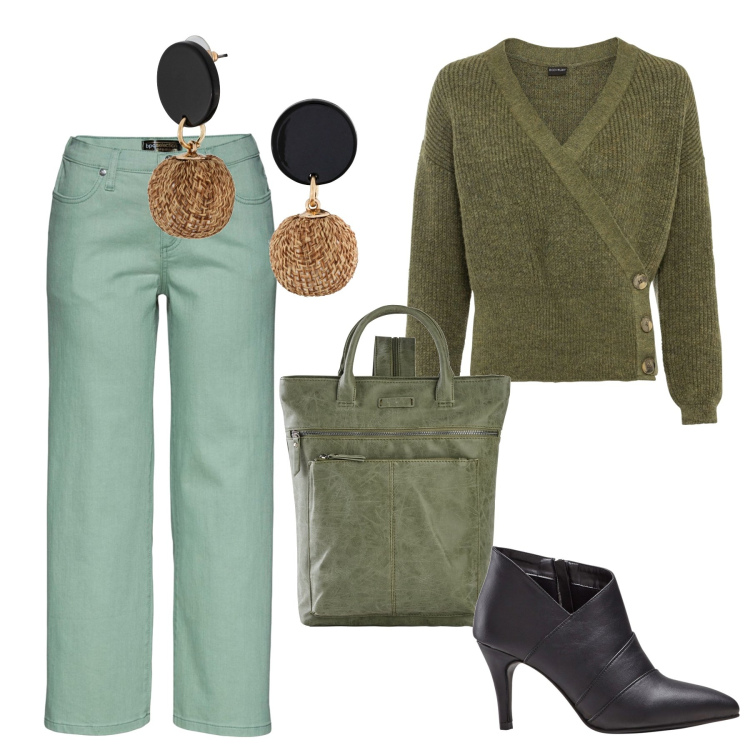 Outfit donna - Bonprix saldi invernali. Stile Basic per Serata fuori. Abbinamento con maglieria, orecchini, jeans, zaini, stivaletti.
