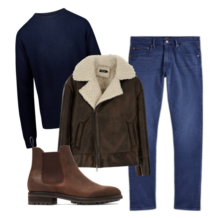 Outfit uomo - Verso il centro. Stile Casual per Tutti i giorni. Abbinamento con cappotti, jeans, stivali e stivaletti, maglieria.