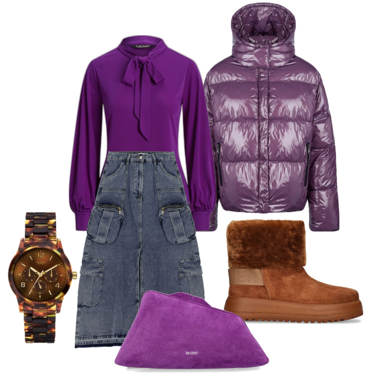 Outfit donna - Ghost outfitter - gennaio. Stile Trendy per Tutti i giorni. Abbinamento con gonne lunghe, camicie, blazer, orologi, pochette, stivaletti.