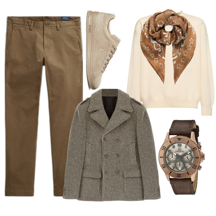 Outfit uomo - Un cappottino bellissimo. Stile Trendy per Tutti i giorni. Abbinamento con cappotti, sneakers, pantaloni, orologi, maglieria, sciarpe e foulard.