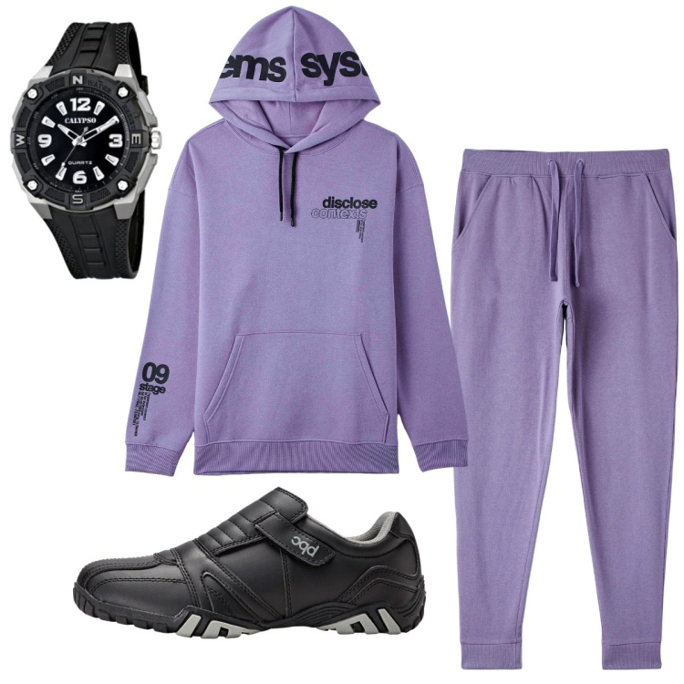 Outfit uomo - Total look #1799594. Stile Casual per Sport. Abbinamento con scarpe stringate, pantaloni, felpe con cappuccio, orologi.
