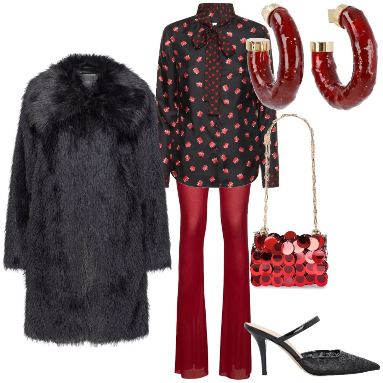 Outfit donna - Un ritorno gradito: la camicia con il fi. Stile Glamour per Serata fuori. Abbinamento con ciabatte, cappotti, camicie, pantaloni, orecchini, borse a spalla.