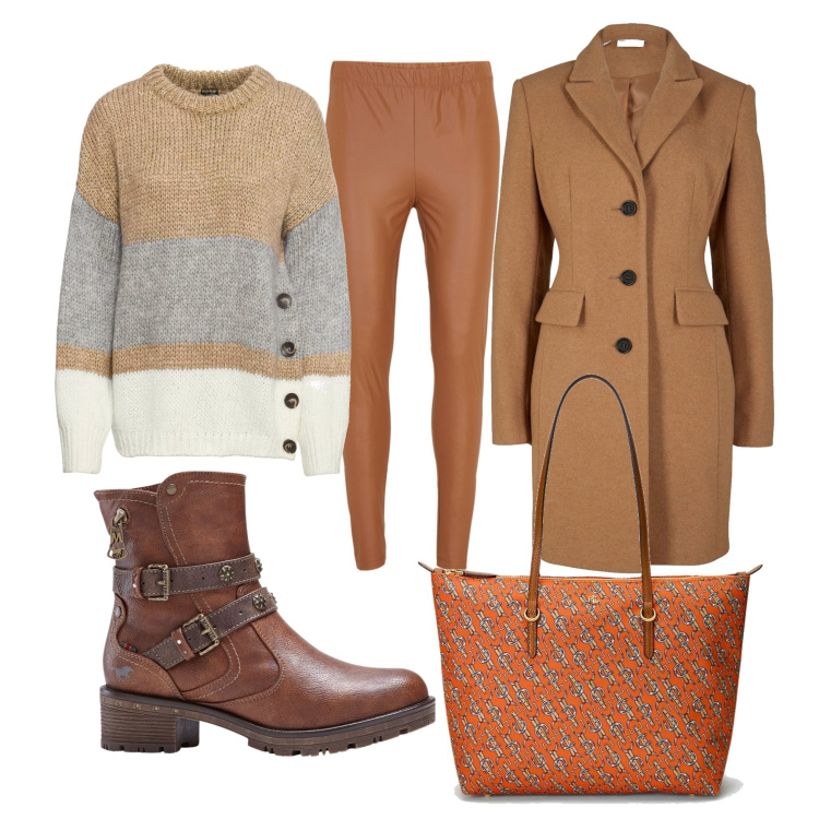 Outfit donna - Total look #1799776. Stile Casual chic per Ufficio. Abbinamento con maglieria, cappotti, treggings, stivaletti, borse tote.