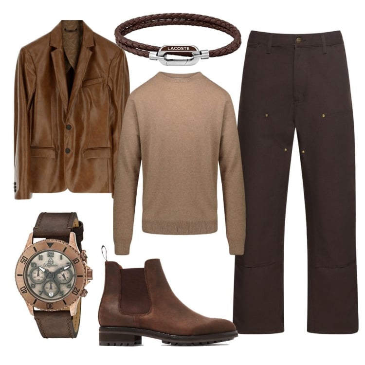Outfit uomo - Pomeriggio di shopping. Stile Trendy per Tutti i giorni. Abbinamento con giacche, stivali e stivaletti, maglieria, orologi, braccialetti, jeans.