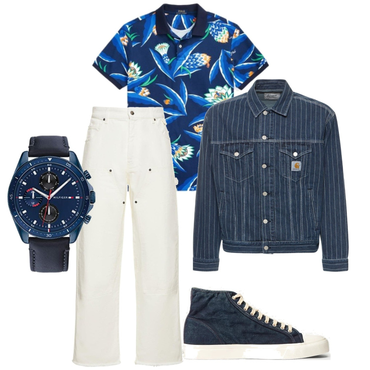 Outfit uomo - Acquisti per la mezza stagione. Stile Casual per Tutti i giorni. Abbinamento con sneakers, polo, orologi analogici, jeans, giacche.