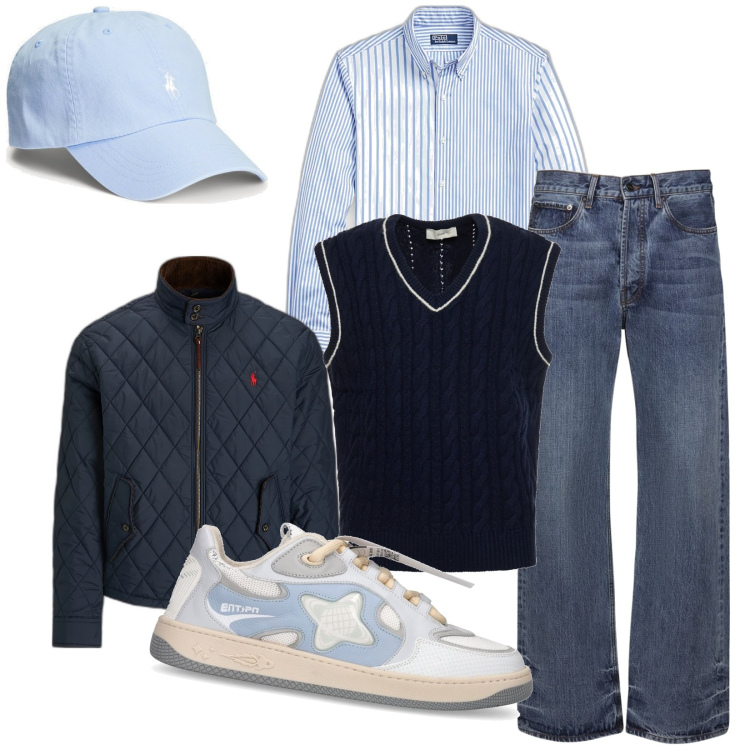 Outfit uomo - Chiccoso e stuzzicante. Stile Trendy per Tutti i giorni. Abbinamento con cappelli, cappotti, camicie, sneakers, gilet, jeans.