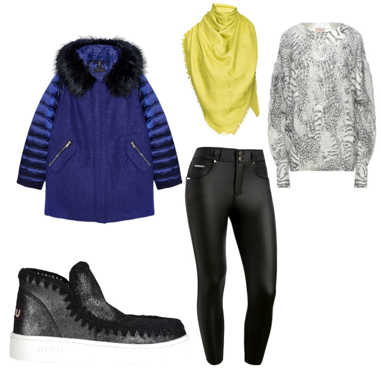 Outfit donna - Total look #1799974. per Tutti i giorni. Abbinamento con stivaletti, pullovers, sciarpe, pantaloni skinny, piumini.