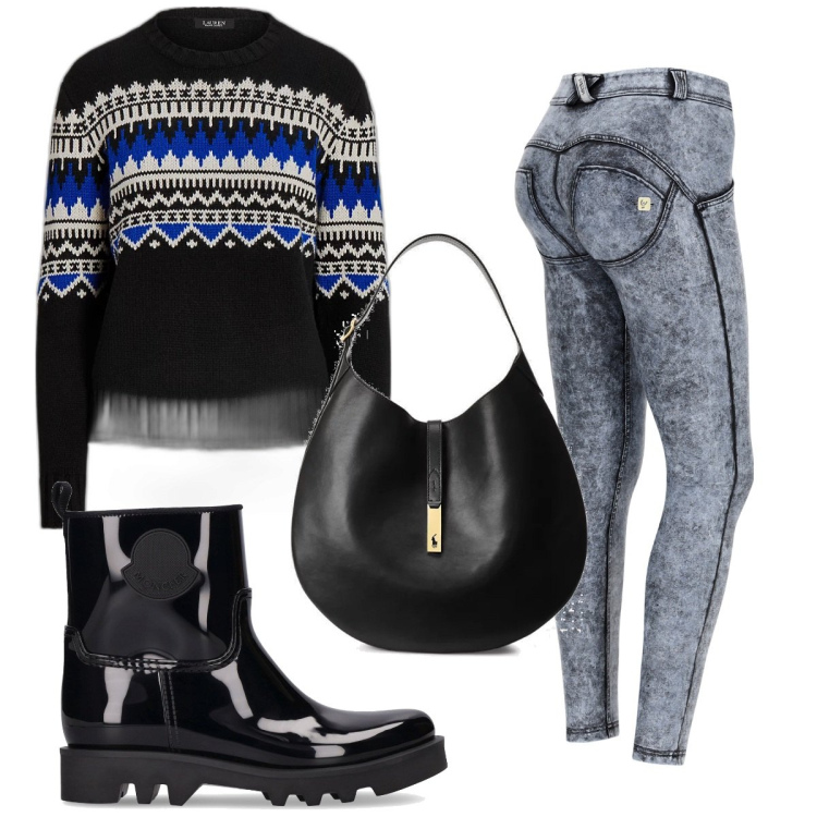 Outfit donna - Total look #1800023. Stile Basic per Tutti i giorni. Abbinamento con pantaloni skinny, borse a spalla, maglieria, stivaletti.