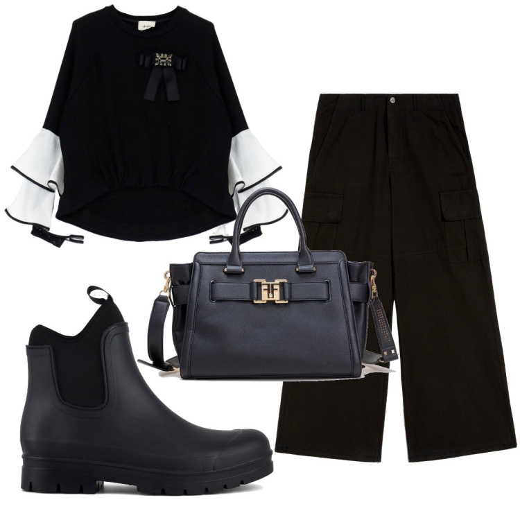 Outfit donna - Total look #1800045. Stile Trendy per Tutti i giorni. Abbinamento con borse tote, pantaloni, felpe, stivali.