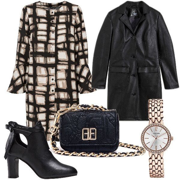 Outfit donna - Total look #1800091. Stile Trendy per Ufficio. Abbinamento con stivaletti, vestiti, blazer, marsupi, orologi analogici.