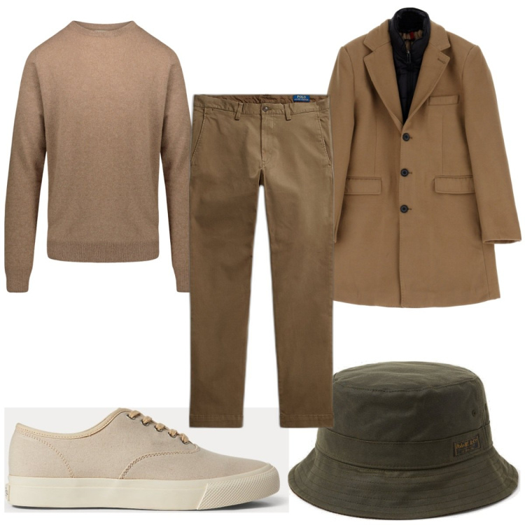 Outfit uomo - Total look #1800093. Stile Casual per Tutti i giorni. Abbinamento con cappotti, sneakers, cappelli con visiera, pantaloni, maglieria.