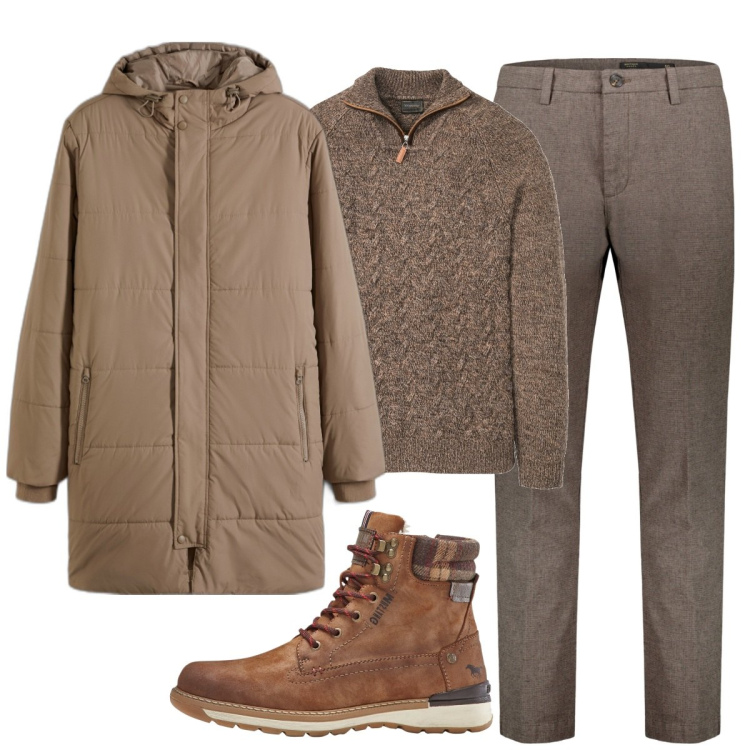 Outfit uomo - Total look #1800095. Stile Casual per Ufficio. Abbinamento con maglieria, giacche, stivali e stivaletti, pantaloni.