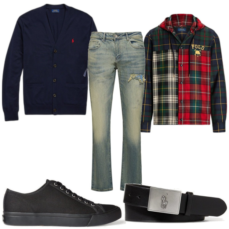 Outfit uomo - Total look #1800106. Stile Trendy per Tutti i giorni. Abbinamento con sneakers, cinture, cardigans, cappotti, jeans.