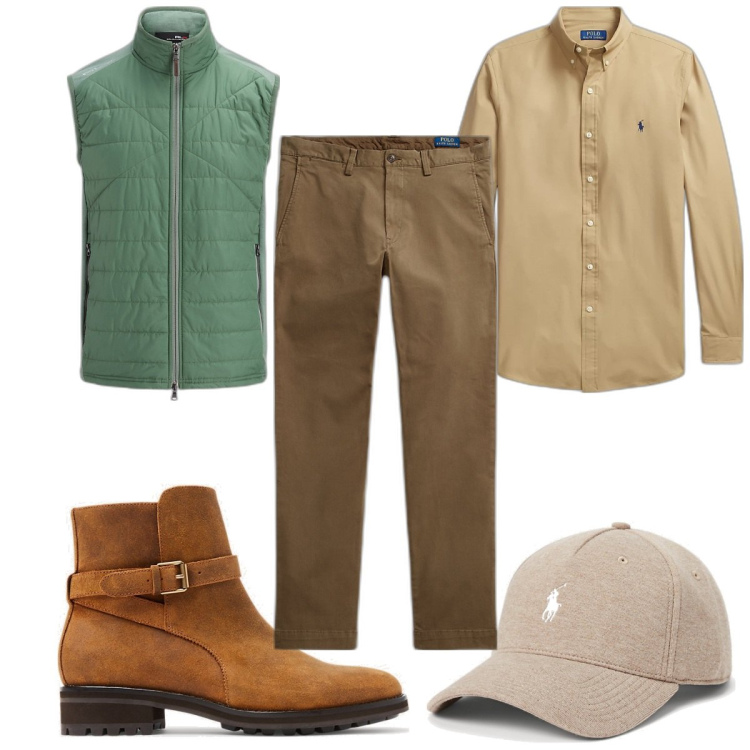 Outfit uomo - Total look #1800112. Stile Casual per Tutti i giorni. Abbinamento con camicie, cappelli, pantaloni, piumini, stivali.