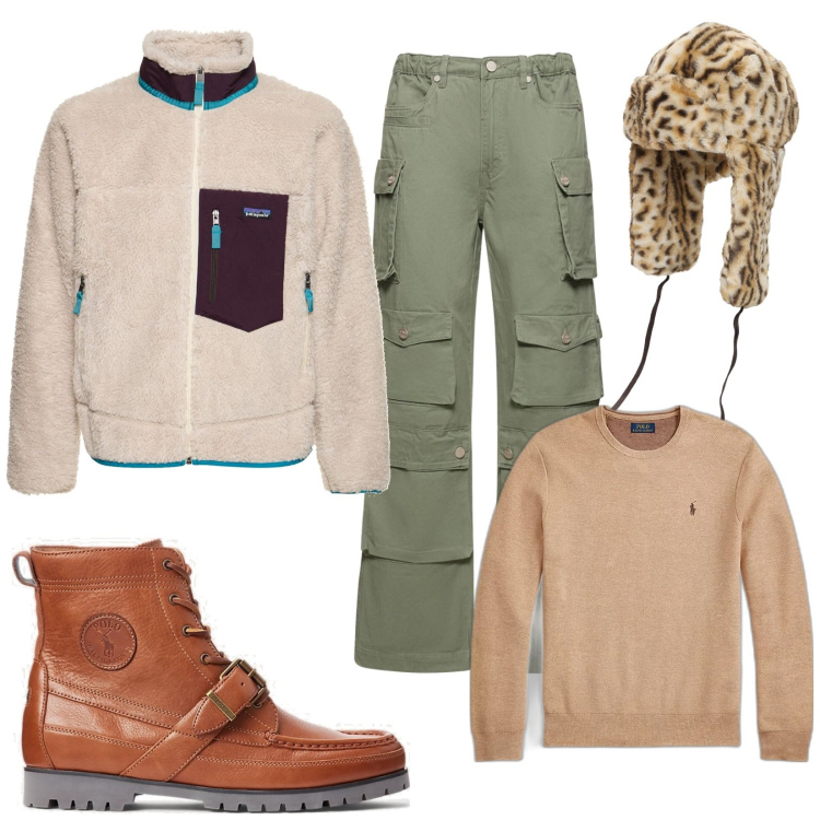 Outfit uomo - Total look #1800128. Stile Urban per Tutti i giorni. Abbinamento con maglieria, stivali, cappelli, giacche, pantaloni cargo.