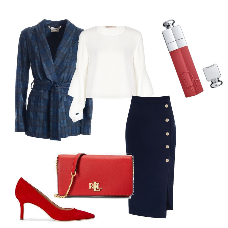 Outfit donna - Per non passare inosservata. Stile Bon Ton per Tutti i giorni. Abbinamento con rossetti, gonne longuette, bluse, blazer, décolleté, borse a mano.