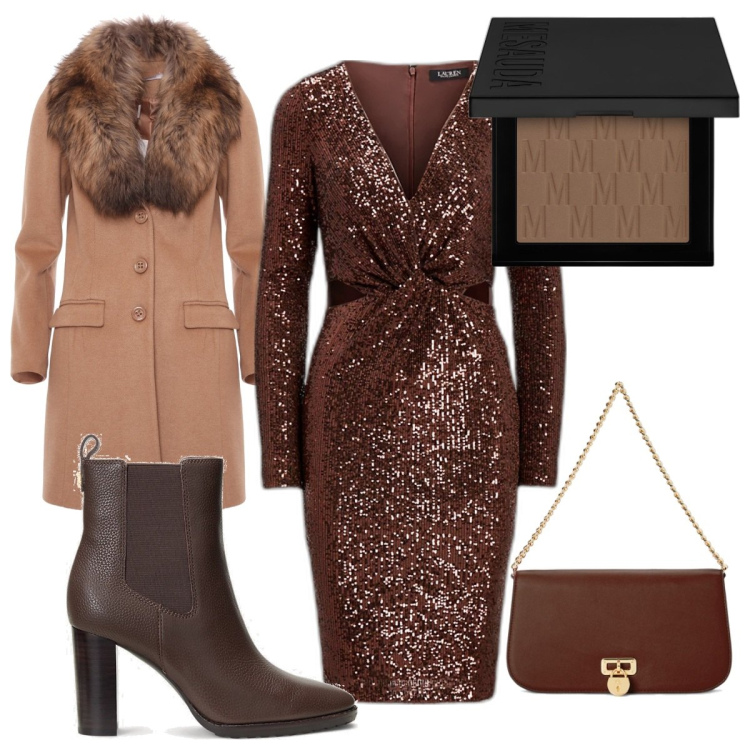 Outfit donna - Total look #1800153. Stile Trendy per Serata fuori. Abbinamento con terre, cappotti, vestiti a tubino, borse a spalla, stivaletti chelsea.