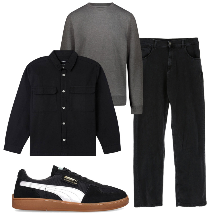 Outfit uomo - Total look #1800167. Stile Casual per Tutti i giorni. Abbinamento con cappotti, jeans dritti, sneakers, felpe.