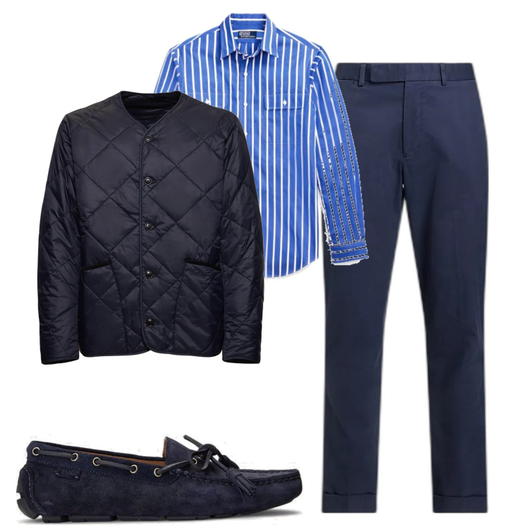 Outfit uomo - Sporty chic. Stile Casual per Tutti i giorni. Abbinamento con scarpe stringate, pantaloni chino, camicie, cardigans.