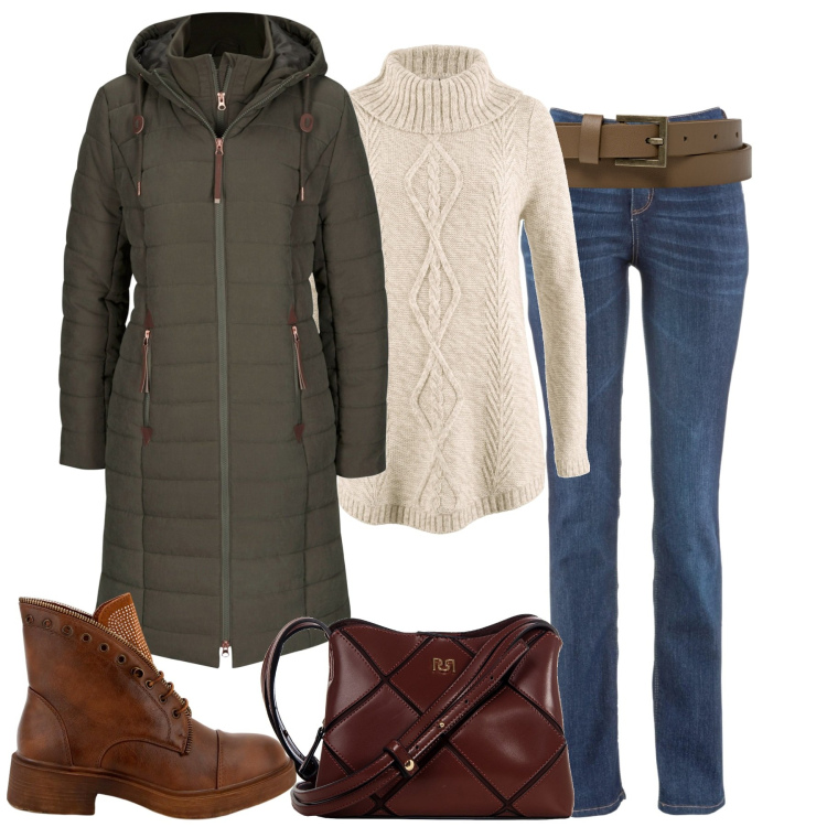 Outfit donna - Al cinema. Stile Basic per Serata fuori. Abbinamento con jeans dritti, blazer, maglieria, borse a spalla, stivaletti, cinture.