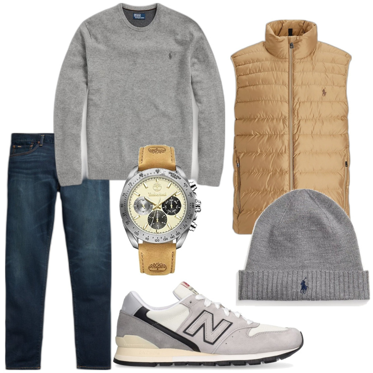Outfit uomo - Very good. Stile Urban per Tutti i giorni. Abbinamento con berretti, jeans, gilet, maglieria, orologi analogici, sneakers.