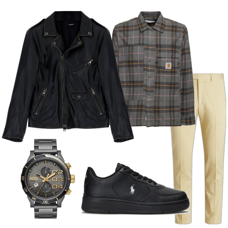 Outfit uomo - Total look #1800273. Stile Casual per Tutti i giorni. Abbinamento con cappotti, sneakers, pantaloni, camicie, braccialetti.